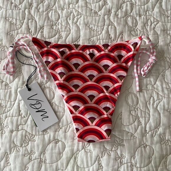 Revolve x VDM Ziggy Reversible Art Deco Retro Pink Stripe Bikini Bottom Swim - Picture 7 of 9
